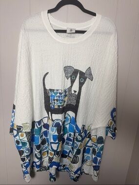 INOAH Women's Dog Graphic Print Short Sleeve SHIRT Wearable ART One Size 1X